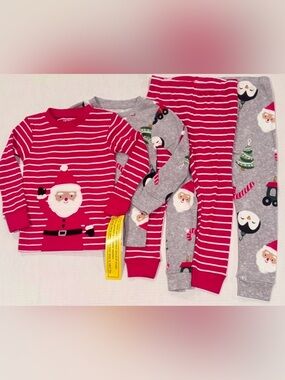 Carter's Red and Gray Santa Stripe Pajama Set 12M